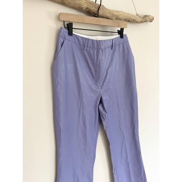 TOPSHOP Faux Leather Flare Pants Lavender Purple High Waisted Women's Size 8 - Picture 2 of 10